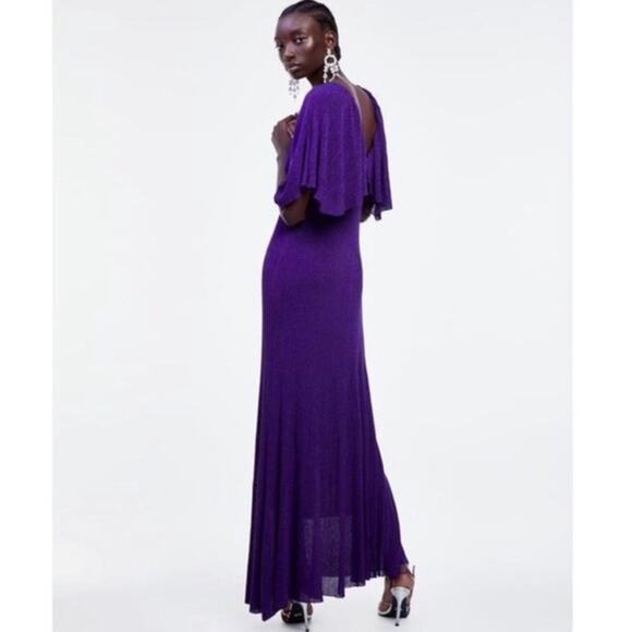 Zara Women's Metallic Purple Knit Maxi Dress Size Small Nwt - Picture 5 of 6